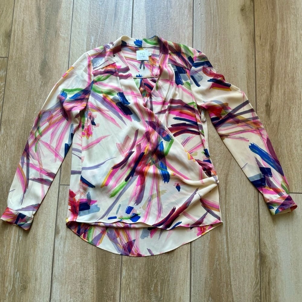Anthropologie HD in Paris Watercolor Wrap Top - Picture 3 of 7